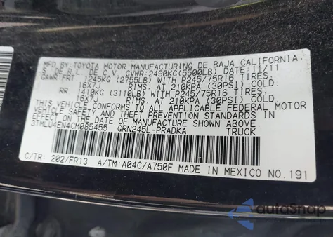 2012 Toyota Tacoma Base V6 z USA, uszkodzony, nr VIN 3TMLU4EN4CM085455